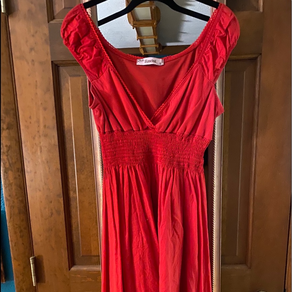 Red v neck cotton dress